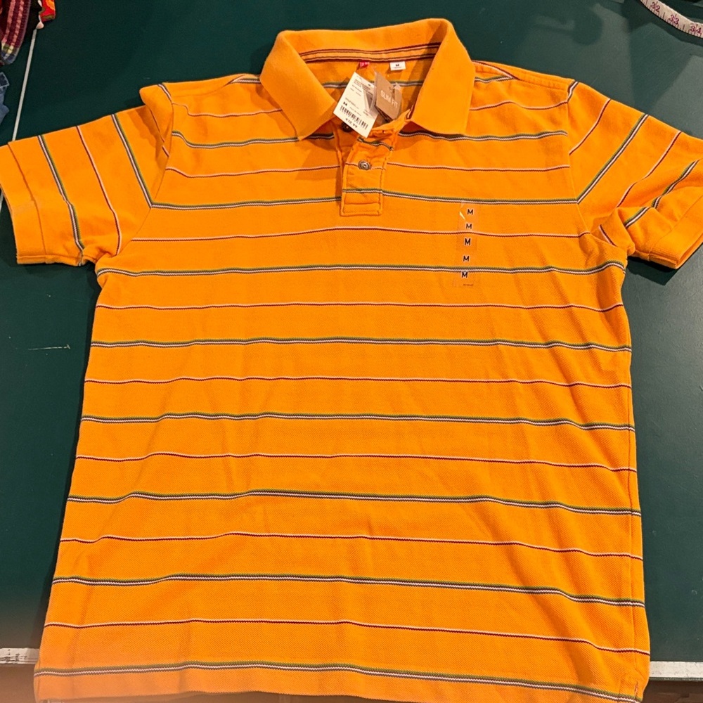 Uniqlo Orange and Blue Striped Polo Shirt